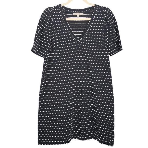 LOFT Dresses & Skirts - Loft T-Shirt Dress Womens Large Tall Black White Polka Dot V-Neck Short Sleeve